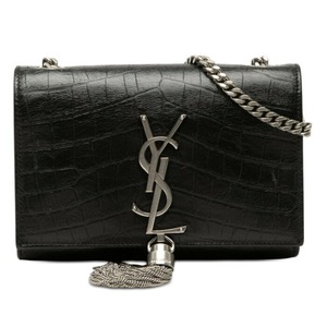 サンローラン YSLロゴ モノグラム ケイト クロコ型押し チェーン ショルダーバッグ ブラック レザー レディース SAINT LAURENT 【中古】