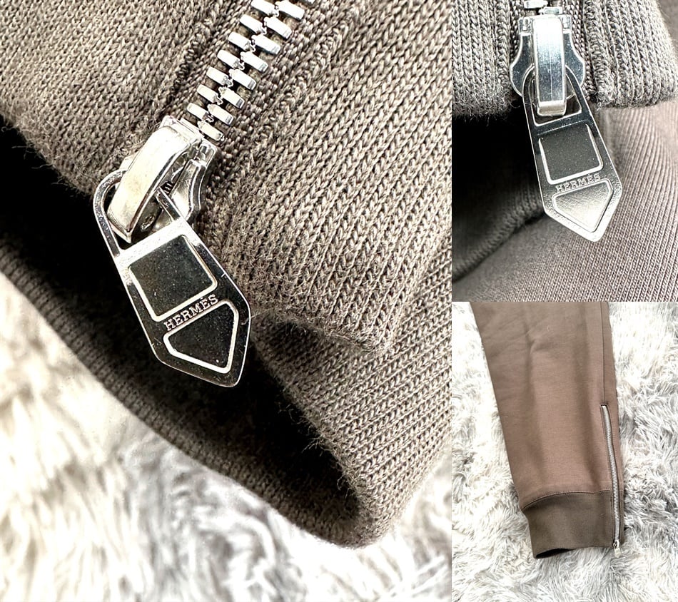 HERMES エルメス H ジップ ジョガーパンツ 44 グレー ブラウン メンズ