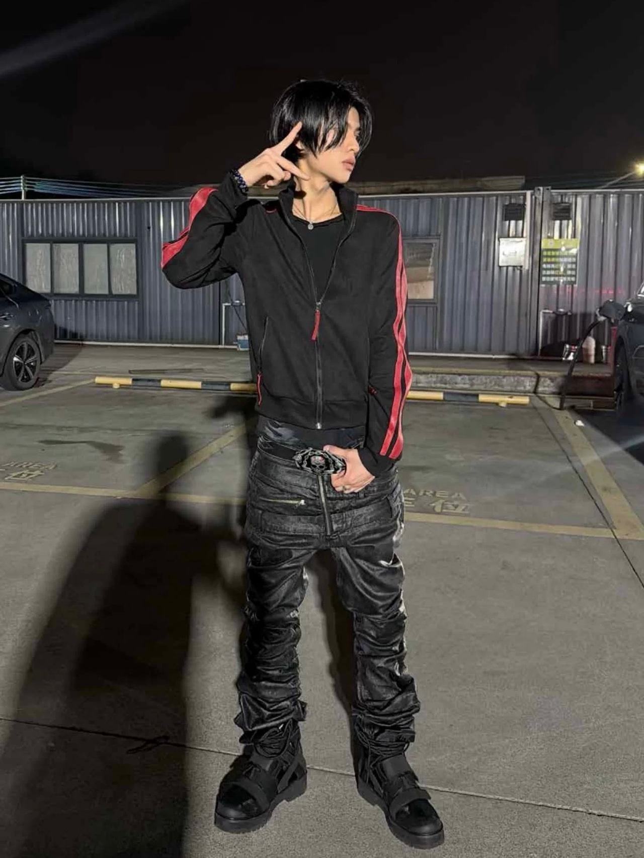 【CinderVein】Triple Waist Paneled Coated Denim Pants