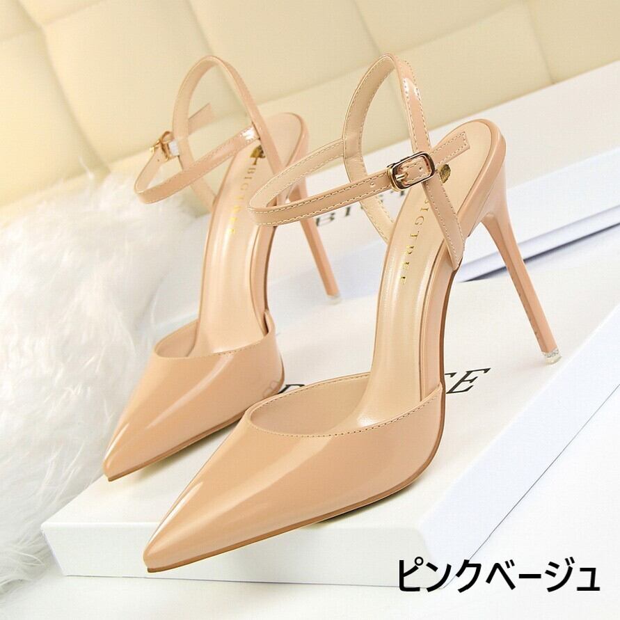 エナメルPUレザー 10.5cmハイヒール アンクルストラップ 全11色 エナメルPUレザー 10.5cmハイヒール アンクルストラップ 全11色