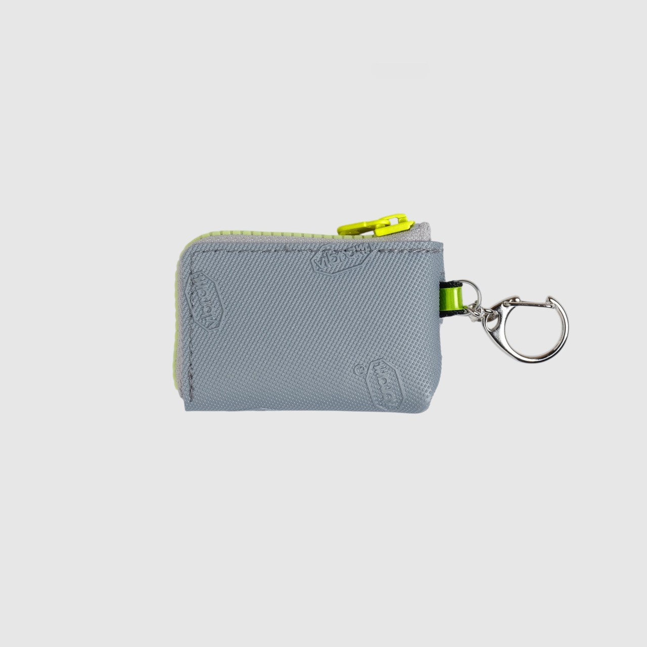 vibram coin pouch keychain (silver×clear) with yellow glowing zip