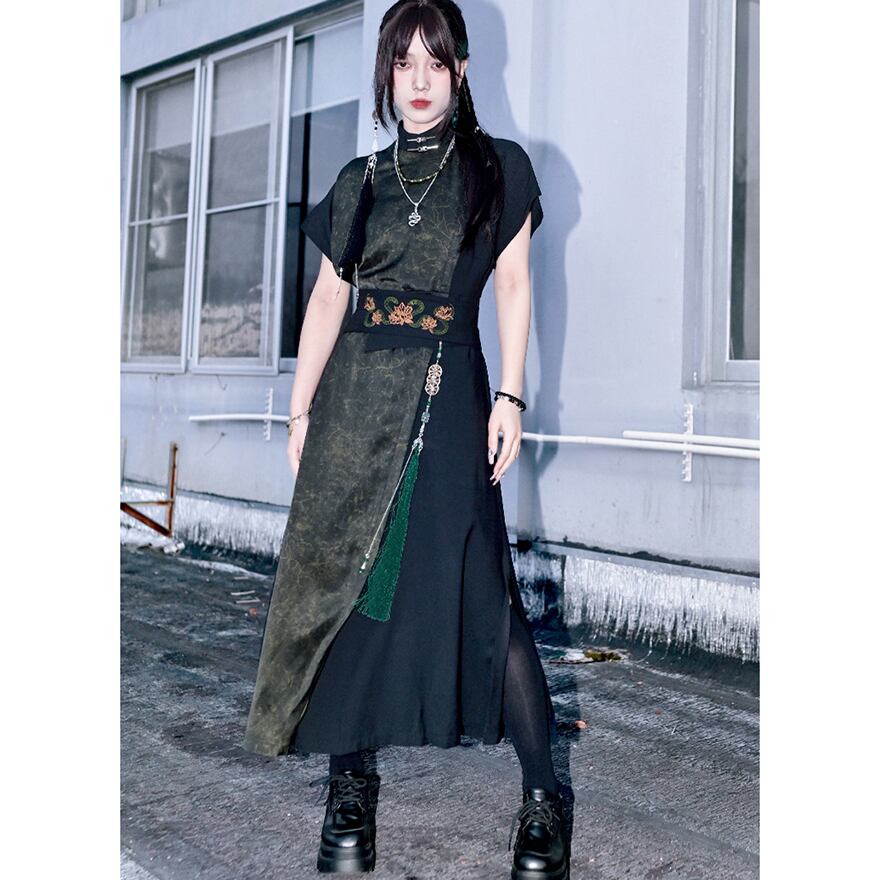 サブカル 服 地雷系 通販 チャイナ風服 古怪舎 ワンピース 刺繍 チャイナ風服春夏服