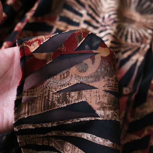 geometry art full pattern over silhouette sheer shirt