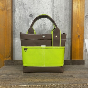 当店人気No.1.▽Bi Color Tote "M"【焦茶×ライム】