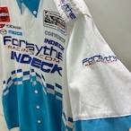 Forsyth Racing ワークシャツ 白×水色 フルデコ 刺繍 ピットクルーシャツ