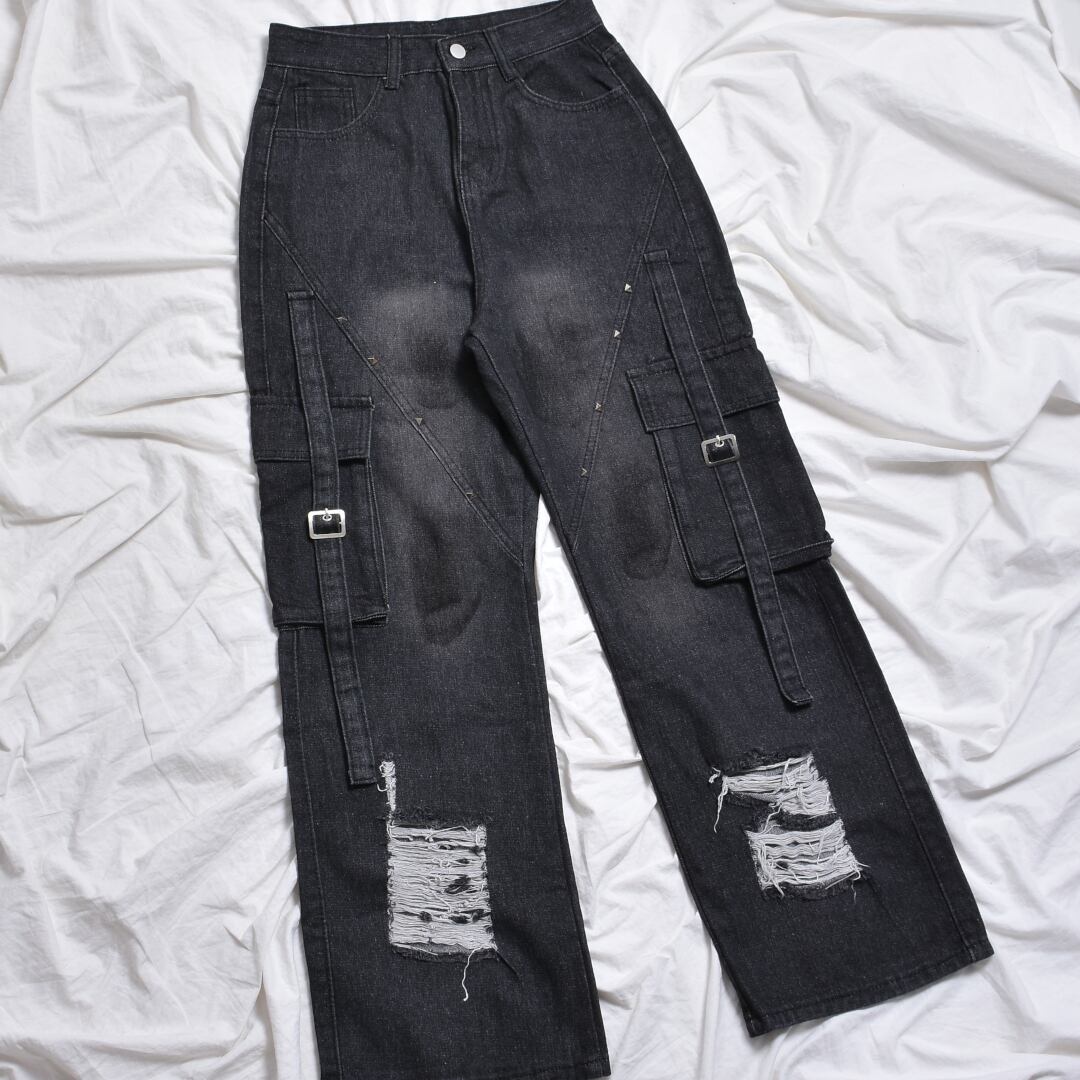 civarize スタッズダメージデニム 金曜17時まで▷1,098円OFF！】Vスタッズ コードダメージデニムパンツ