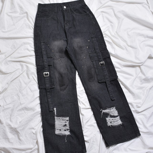 【新作】Vスタッズ コードダメージデニムパンツ