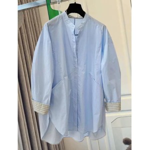 STAND COLLAR TUNIC DESIGN SHIRT 2colors M-16221