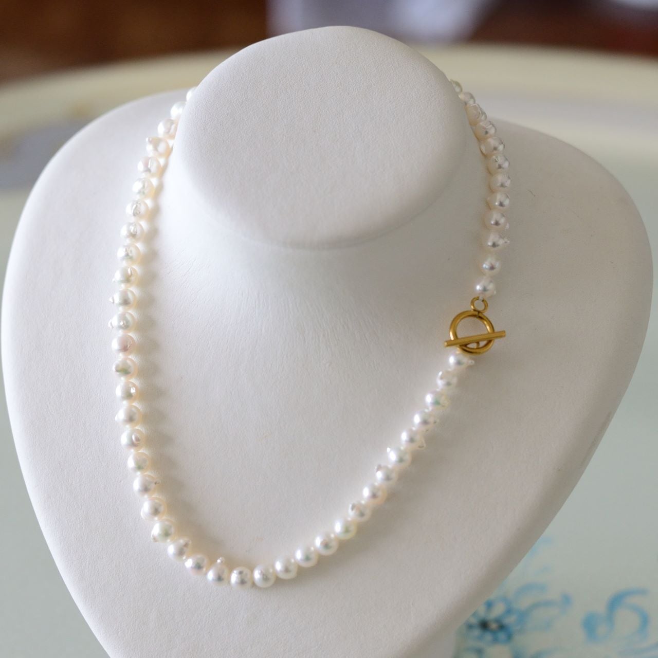 天使の羽】ツノツノパールネックレス6㎜-7㎜ホワイト系【あこや