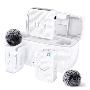 【在庫処分】FIFINE ワイヤレスマイク ピンマイク 6時間連続使用 ノイズキャンセリング 2人同時使用可能 収納充電ケース付き 自動ペアリング 50m伝送距離 ミュート機能 カメラ スマホ 外付けマイク iPhone/iPad対応 オンライン授業 Vlog撮影 動画配信 生放送 インタビュー 白 M9W