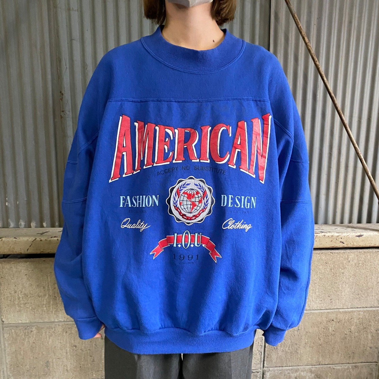 90年代 I.O.U. 刺繍 AMERICAN プリント スウェット メンズXL 古着 90s 