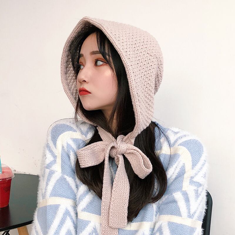 オータムウィンターニットキャップ フード 帽子 大人ガーリー スウィート キュート カジュアル 秋物 冬物 ブラック・アイド・ピーズ21282819645