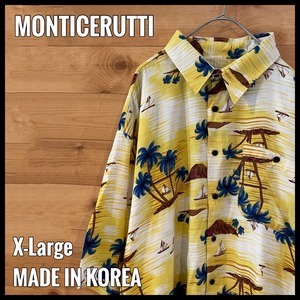 【MONTICERUTTI】アロハシャツ 半袖 ハワイアンシャツ  総柄 柄シャツ レーヨン XL ビッグサイズ US古着