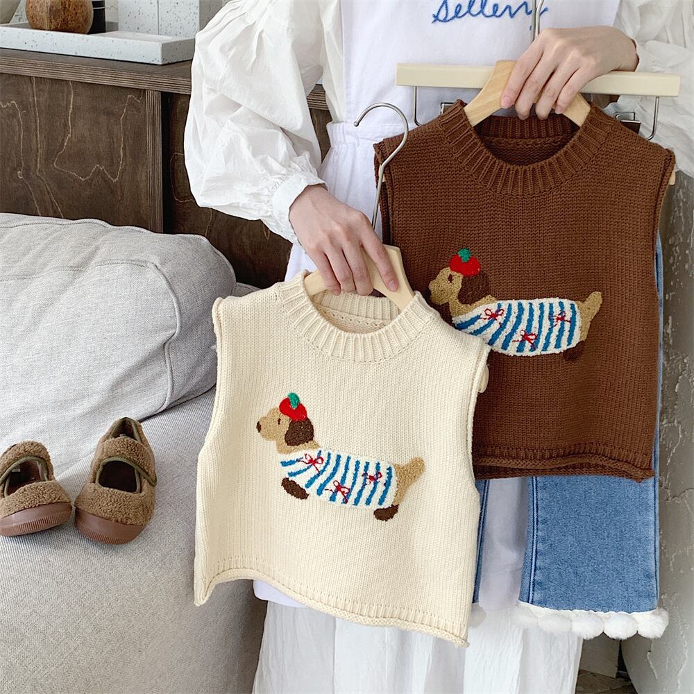 【KID】秋新作 可愛い犬柄ベスト