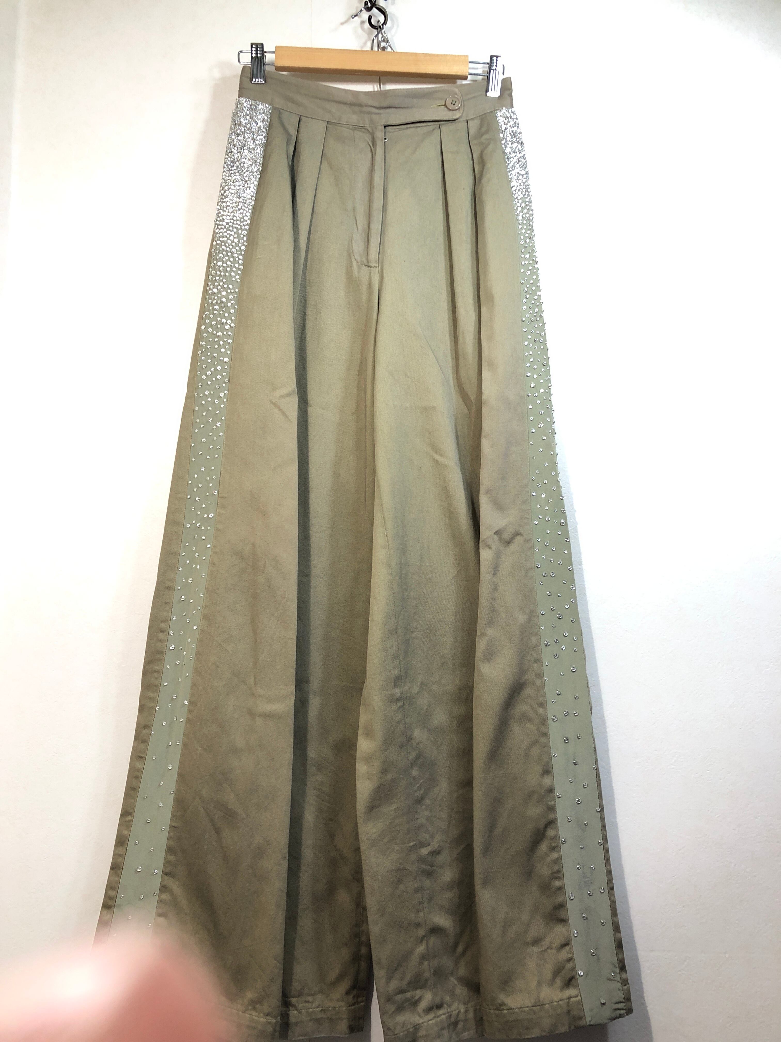 571012○ DRIES VAN NOTEN サイド ラインストーン タック ワイド 