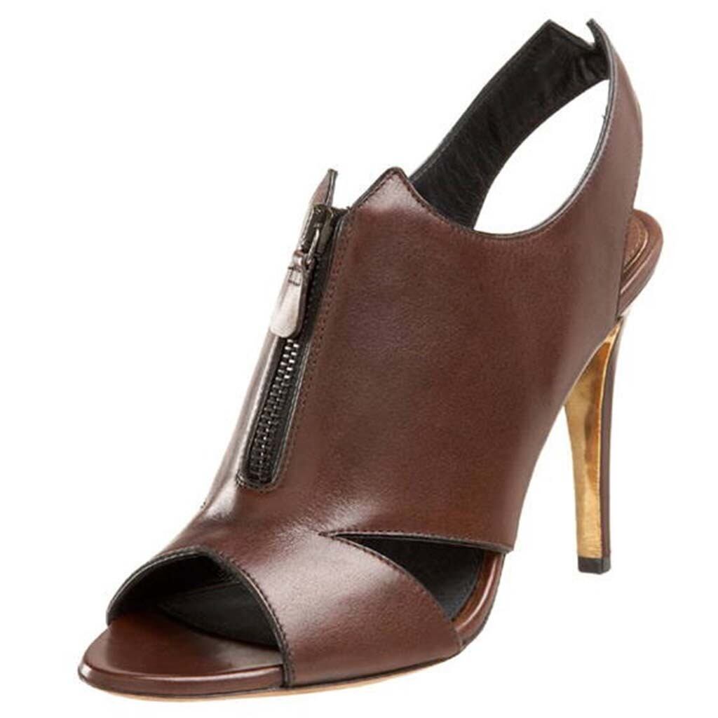 39.5# EU/JP25# シューズブランドイタリア製新品ダナ・キャランDonna Karan オープントウサンダル ★ブラウン・ブラック Nutmet italy fs20016