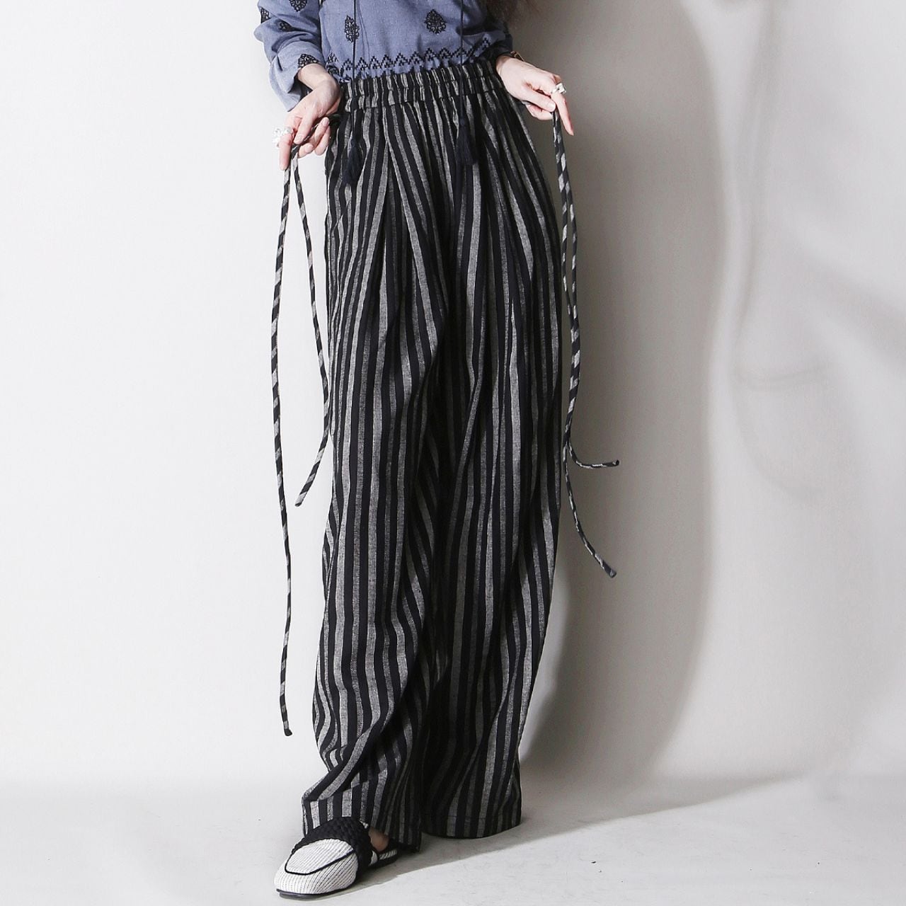 ドローストリングストライプワイドパンツ 00632