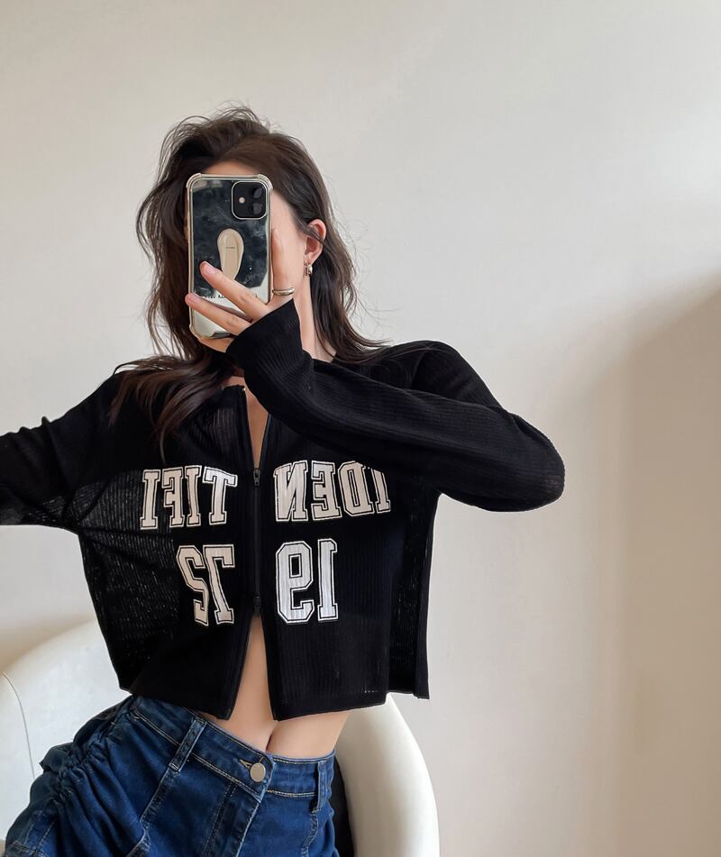 ブラックホワイトショートトップス ニットセーター ストライプカーディガンTシャツ レディース ロング シルク ブラックストロベリース20998608124