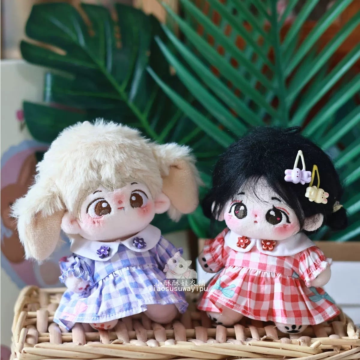 【ぼのこ様】専用ページ ぬい服 10cm ワンピース 10cmぬい服】花ボタンのリボン柄ワンピース 10cm棉花娃娃 labubu