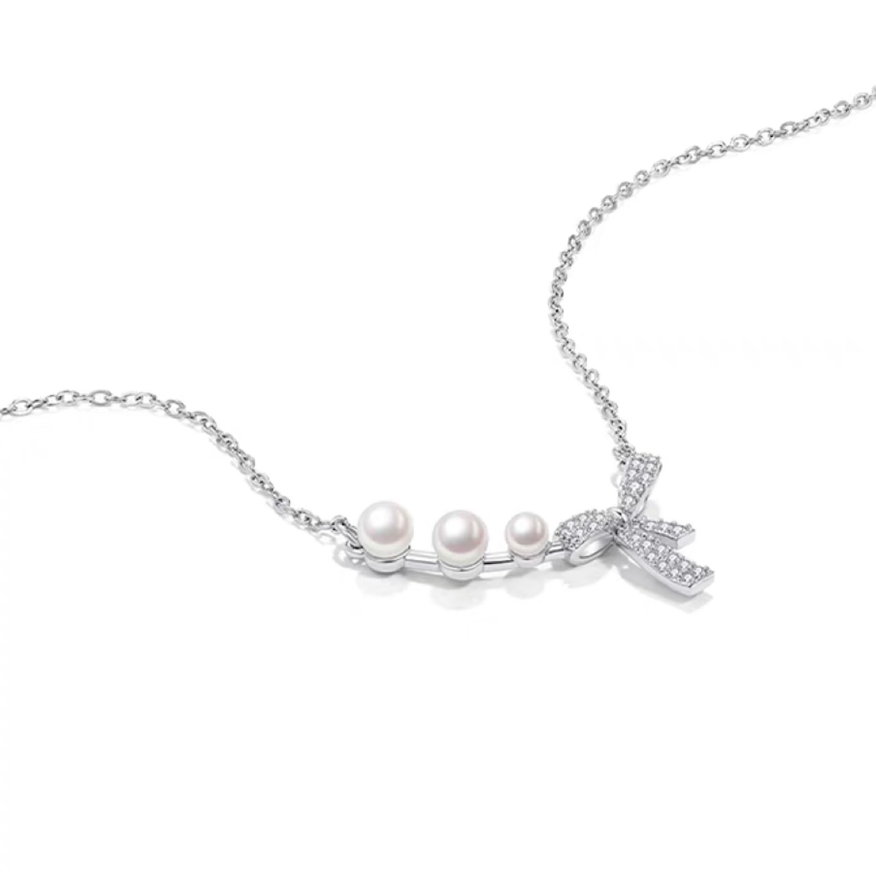 おしゃれ リボン パール シルバー ネックレス