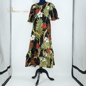 フラダンス 衣装 ワンピース ドレス ブラック系 ハイビスカス柄 ハワイアンプリント アロハ レッスン 練習 フリル かわいい 大人っぽい 上品 華やか おしゃれ かっこいい グリーン系 レッド系 ブラウン系 ホワイト系 イエロー系 黒 緑 赤 茶 白 黄 フラ ダンス 華やかさ フレア エレガント 南国風