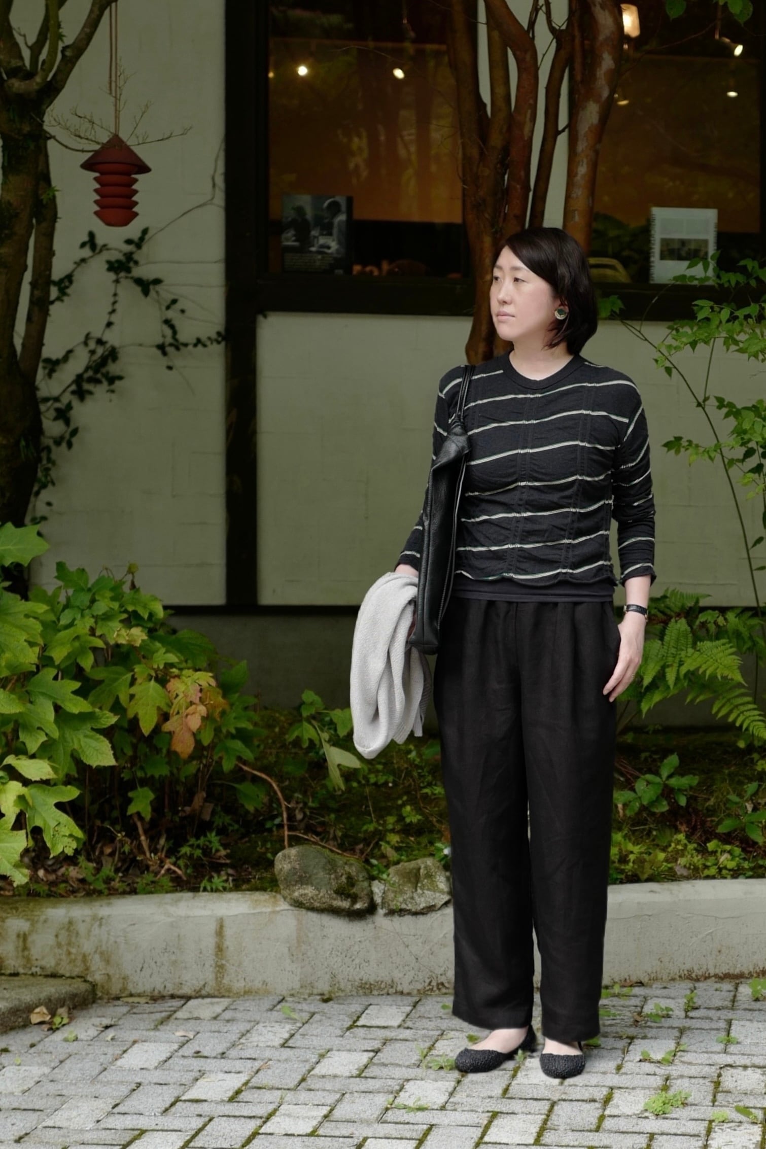 fog linen work リネンテーパードパンツ　ブラック　フリーサイズ fog linen work │エミリーパンツ・テーパード（リネン100