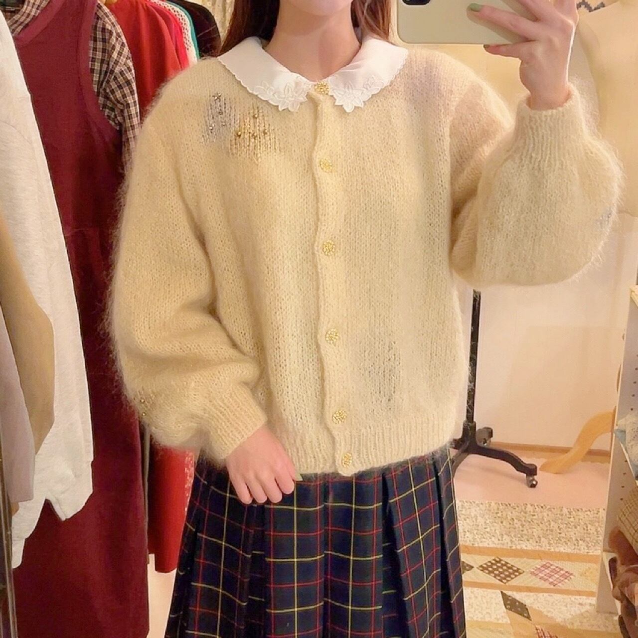 lame tree cream knit cardigan