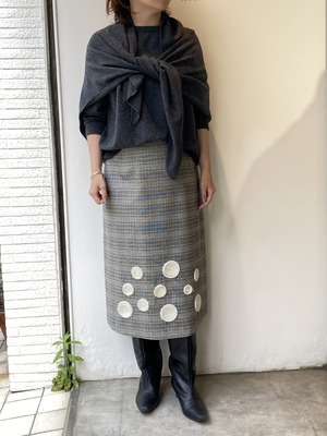 プレスウォームグレンチェック刺繍スカート(グレーA)