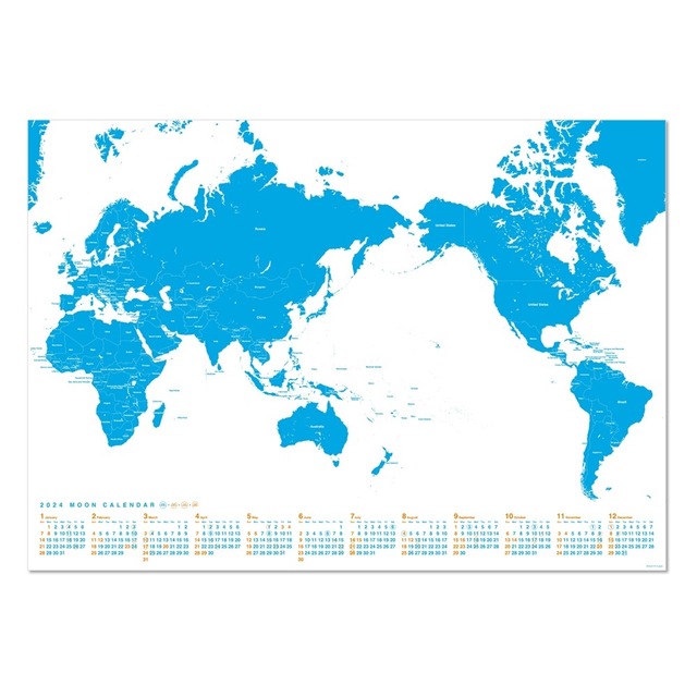 2024 ムーンカレンダー ポスター A2 角筒＜世界地図・ブルー＞b