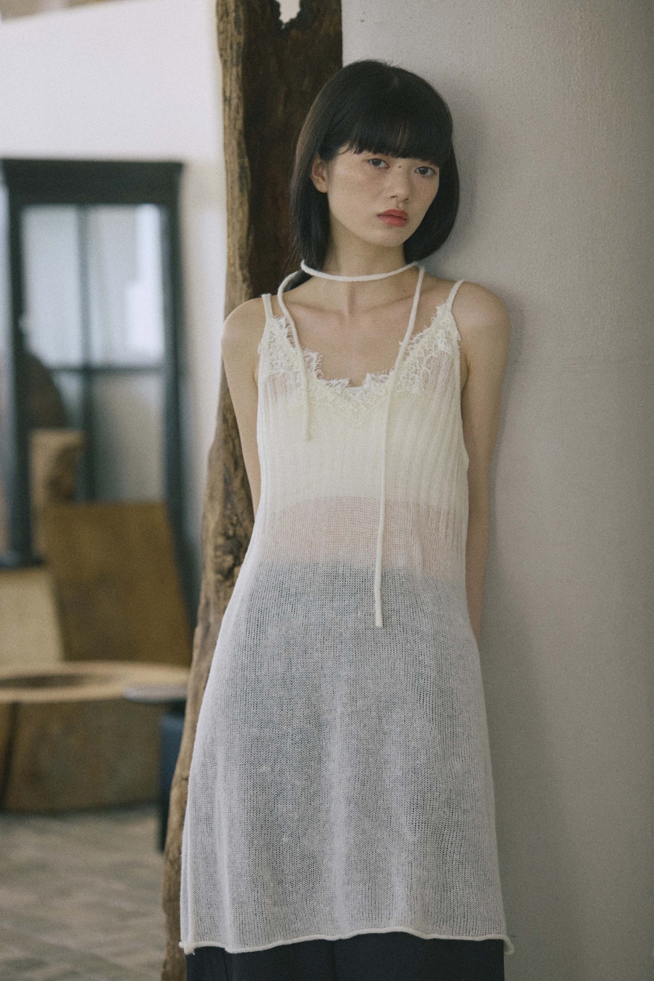 DU260713 Sheer Knit Layered Lace Camisole One Piece【予約商品10月中旬】