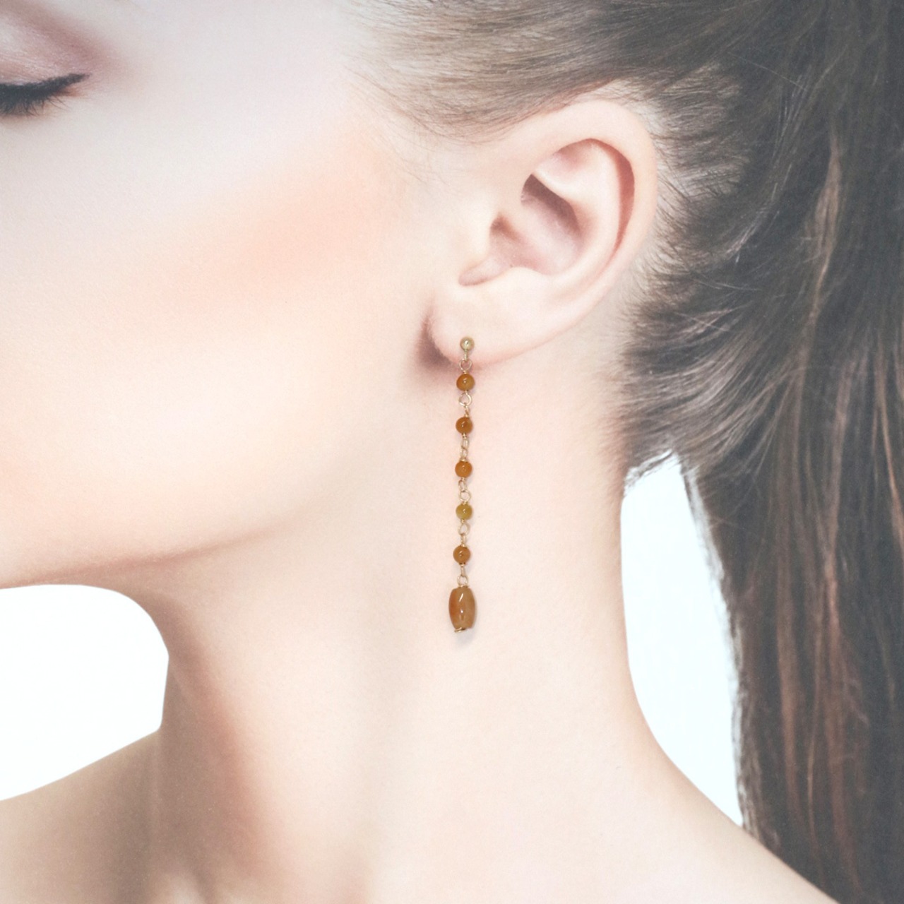 在庫限り翡翠アースカラー ロング ピアス A貨翡翠 mm1020