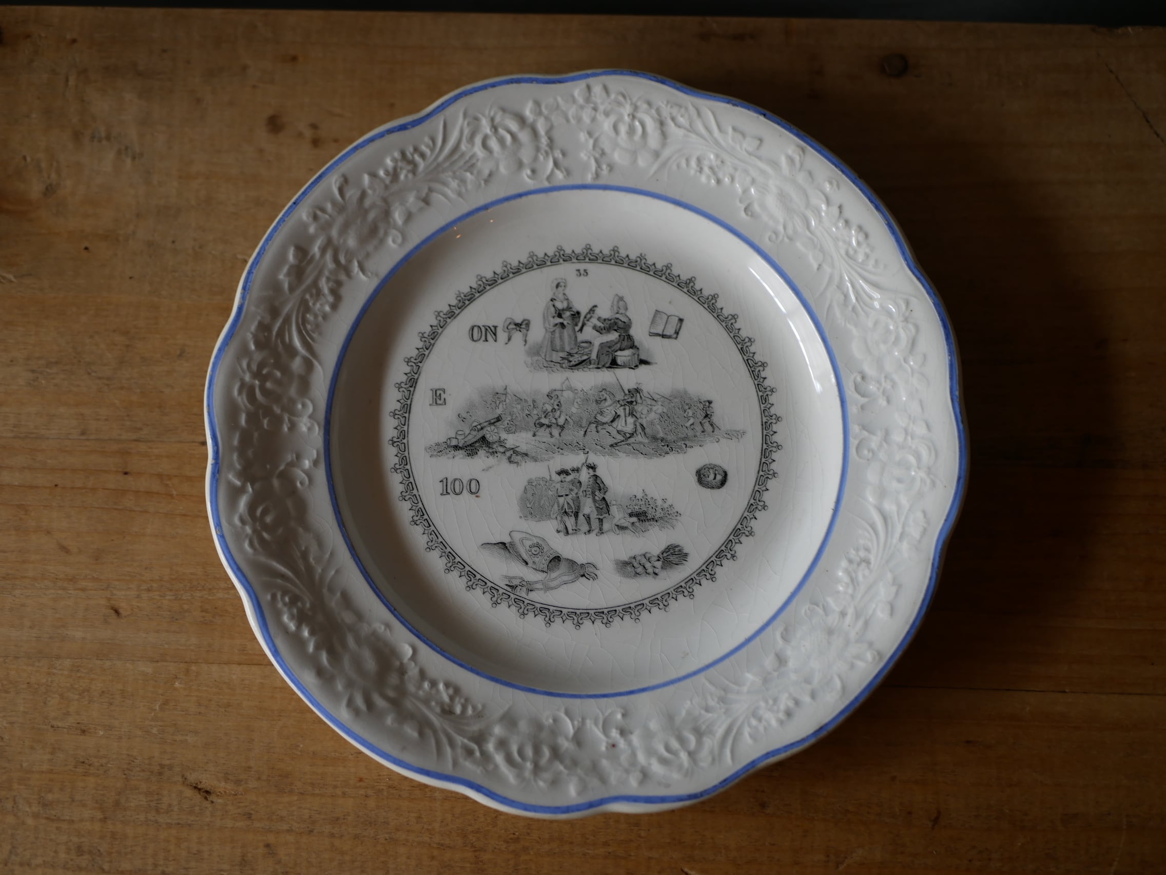 フランスアンティーク 初期 ショワジー グリザイユ プレート 平皿 21.5