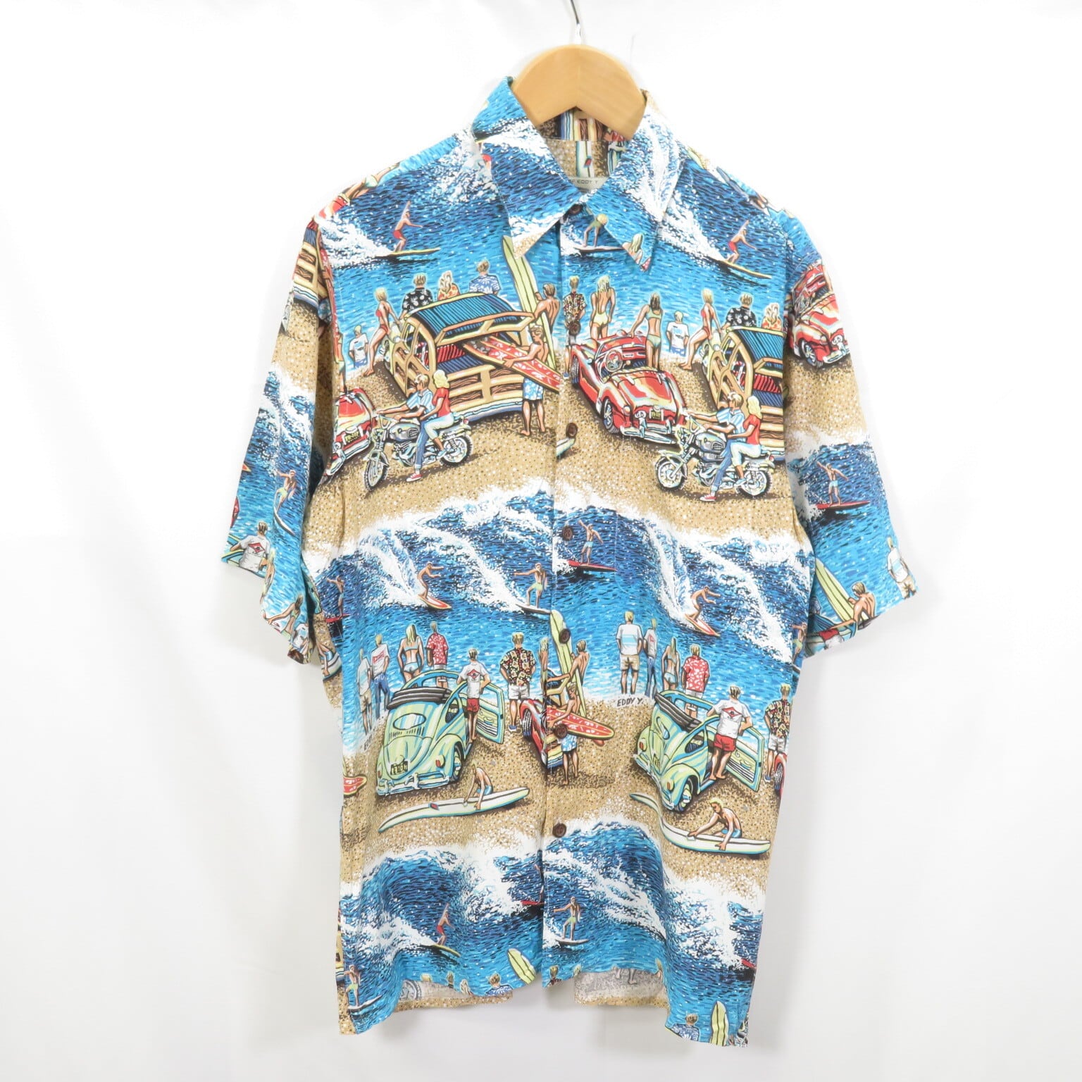 ハワイ製 reyn spooner ART OF EDDY Y サーフィン風景柄 レーヨン