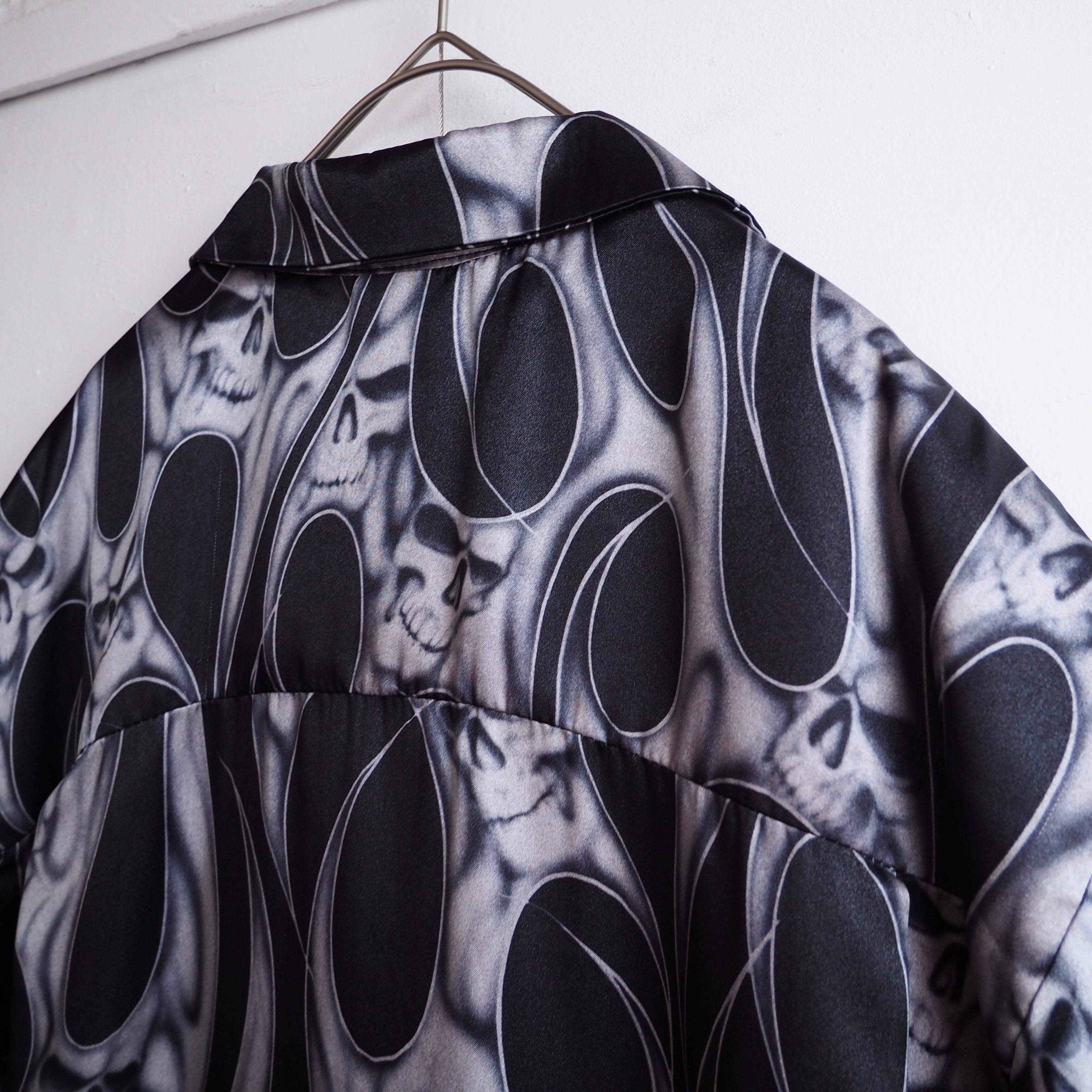 1990s Skull flame Design vintage loose SS Open collar shirt (made inUsa)