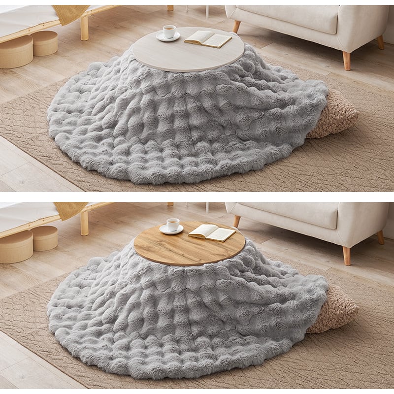 【完成品】円形折れ脚カジュアルコタツ＋うす掛け布団 2点セット 天板リバーシブル こたつ2種x掛け布団3種 モネ68ルナ 幅68cm