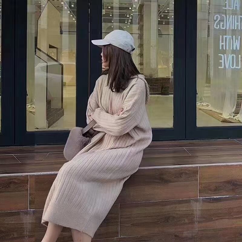 フード付きリブニットワンピース AJ12541-825