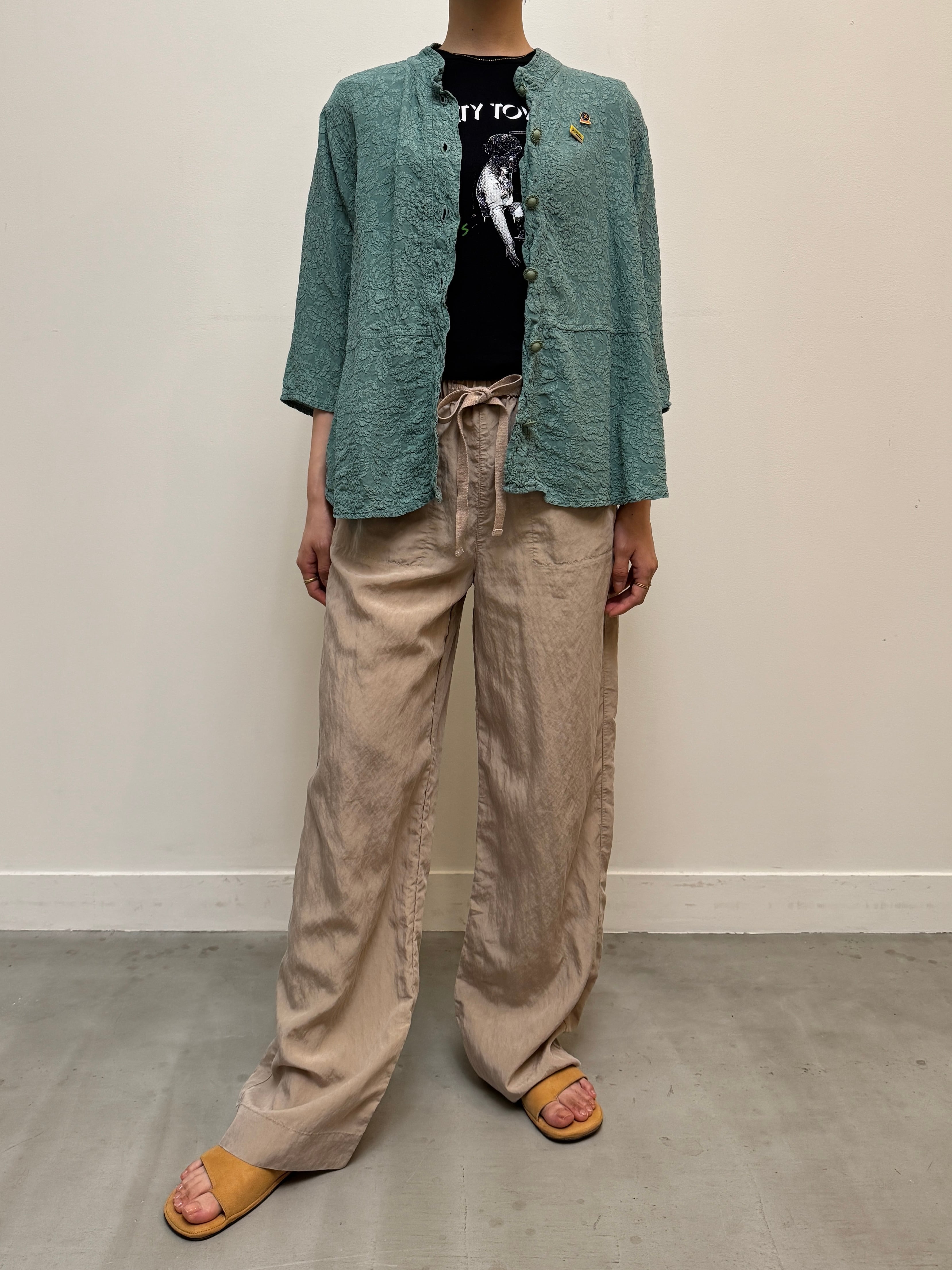 BL13-13 USED SILK BLOUSE -MOSS GREEN-