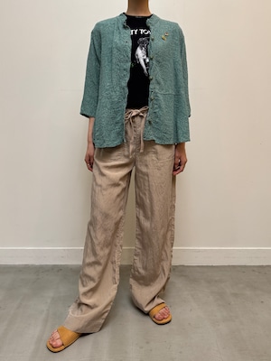 BL13-13 USED SILK BLOUSE -MOSS GREEN-