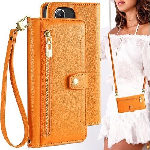 適用 Xiaomi Redmi 12 5G ケース 手帳型 シャオミ レッドミ 12 5G A401XM ショルダー ポシェット redmi 12 スマホケース ストラップ 長+短 2本 XIG03 ケース 手帳ケース BonwFzin カード収納 バッグ マグネット スナップ 肩がけ 首掛け 斜め掛け ファスナー 耐衝撃 ストラップ付き カバー スタンド カード オレンジ 2228