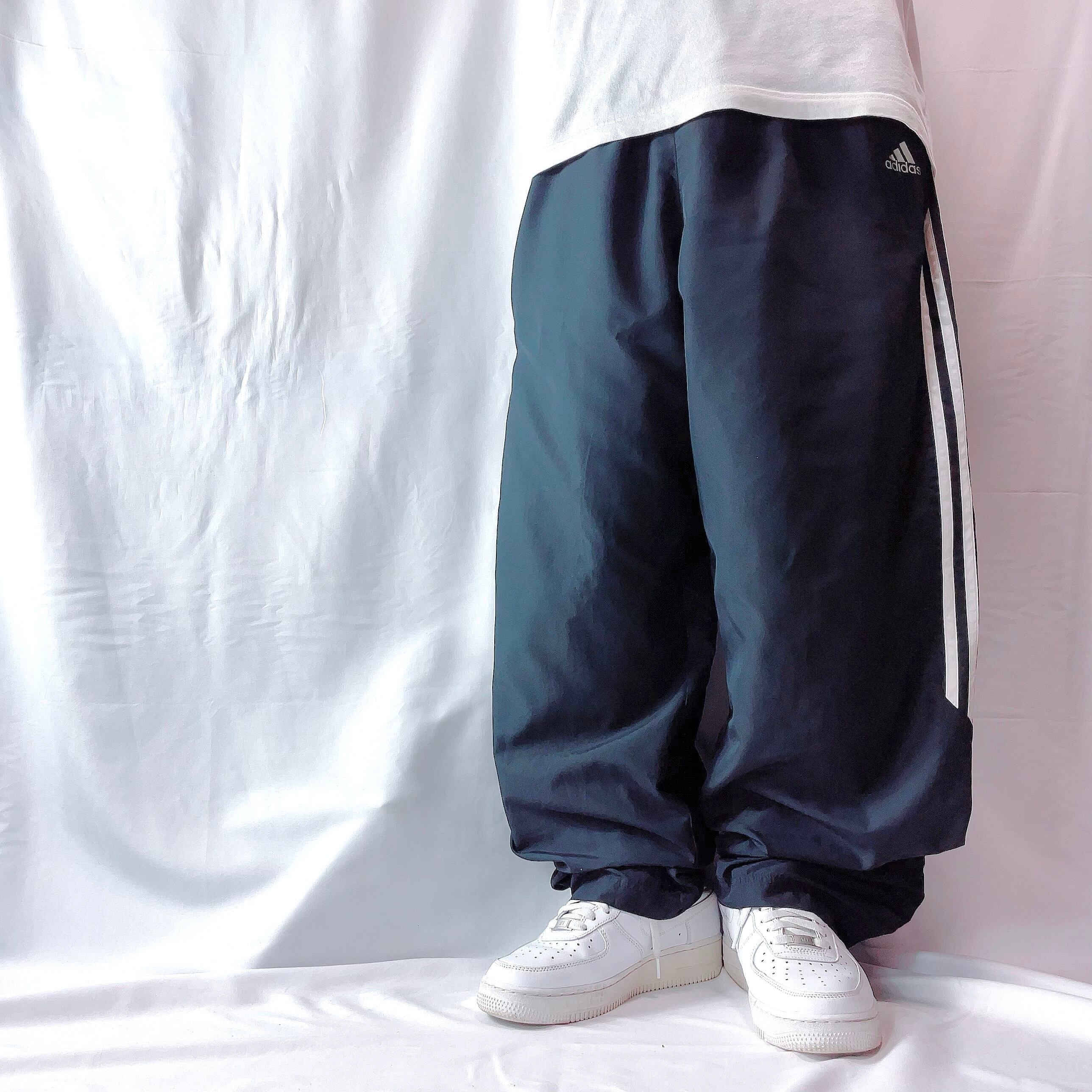 00s adidas バギートラックパンツ 3ライン 刺繍ロゴ ブラック XL 00s アディダス トラックパンツ スリーライン 極太 バギーパンツ 黒 XL