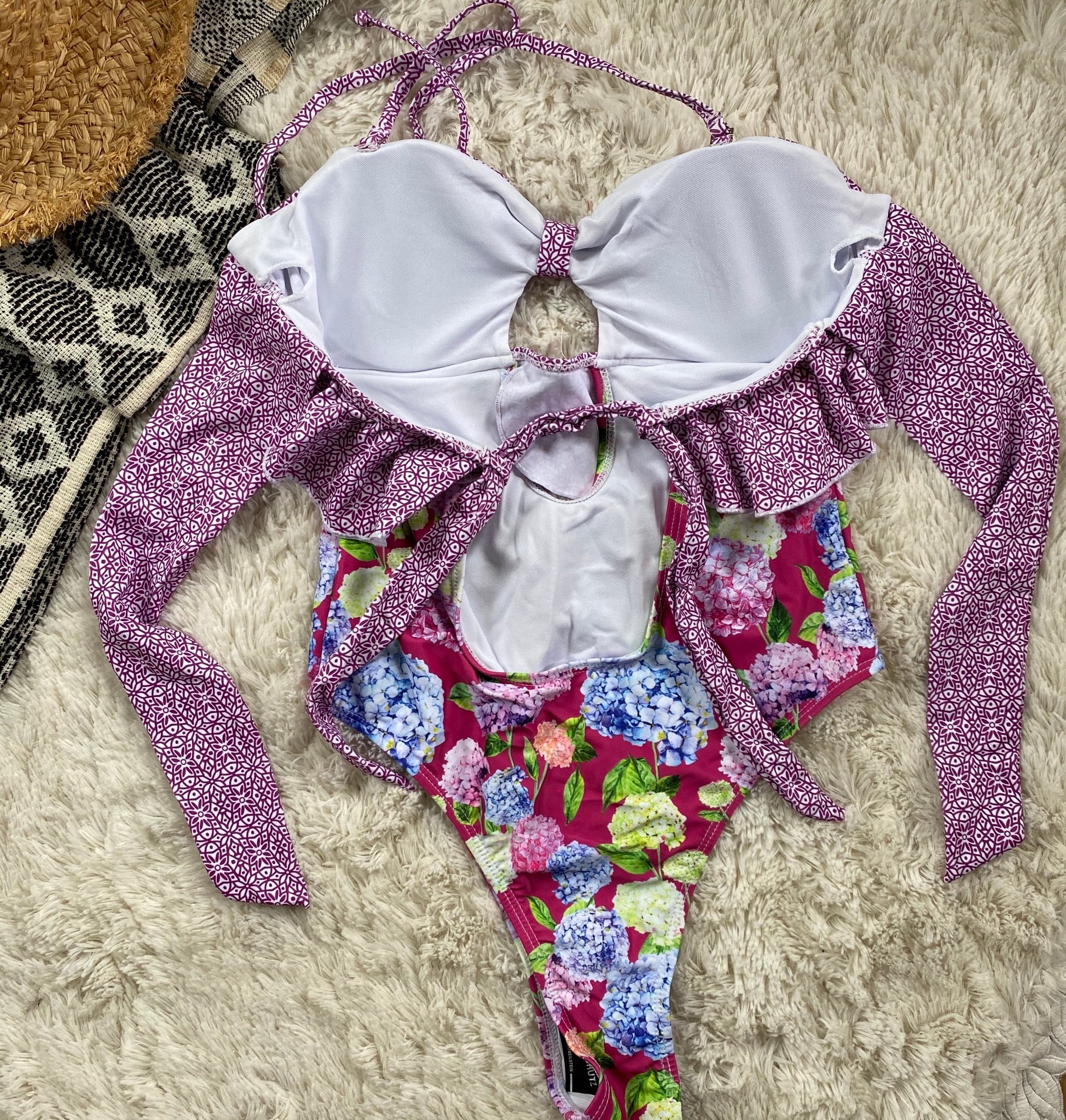 ラッフル 紫陽花 花柄 ドッキング ワンピース水着 | REGINA SWIMWEAR