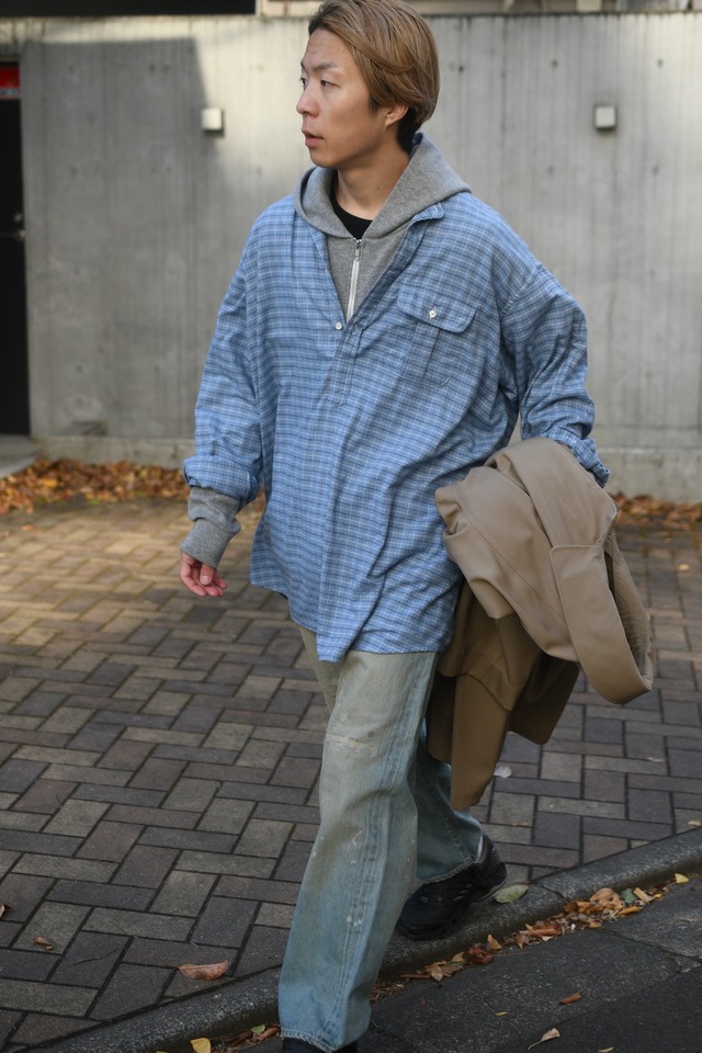 INDIVIDUALIZED SHIRTS / Ex Cotton Casemere pullover shirt (Blue graph check)