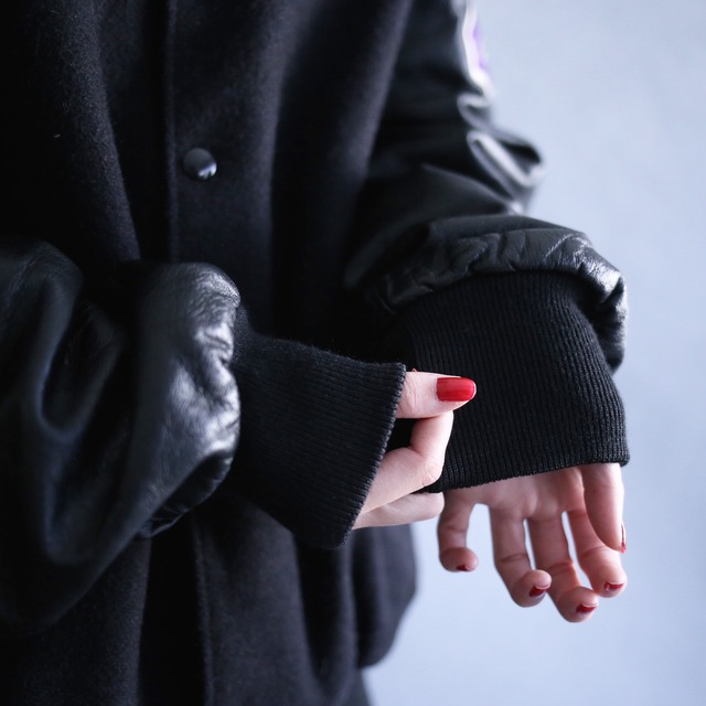 leather sleeve switching back and sleeve embroidery wappen stadium blouson