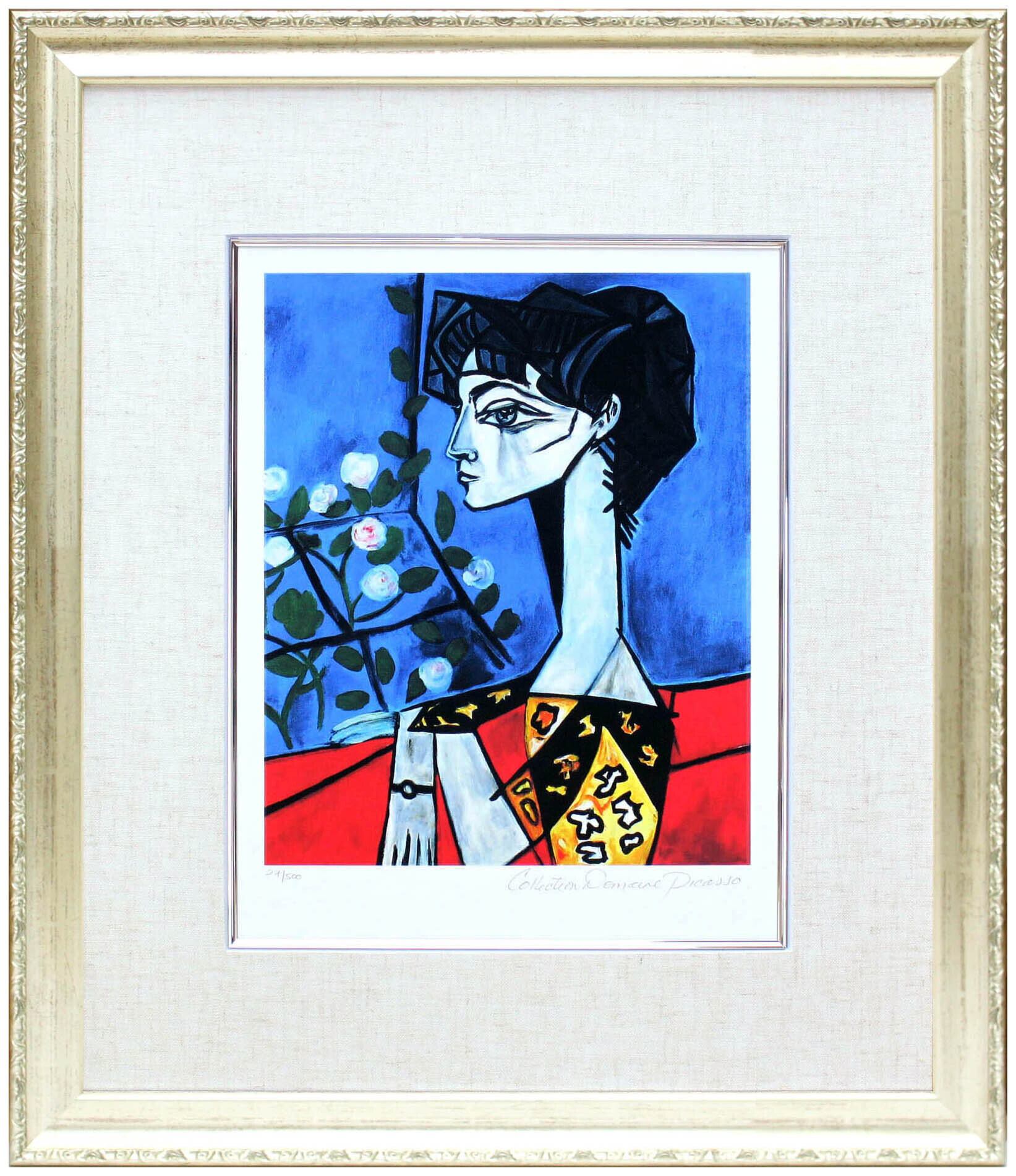 パブロ ピカソ ジャクリーヌ ロックと花 作品証明書 展示用フック 限定500部エディション付複製画ジークレ インテリア 家具 絵画 アートショップフォームス