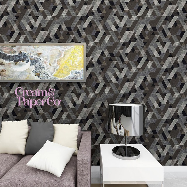 【切り売り】マットブラック × シルバー Geometric FL1-775304MT for DIY 幅53㎝ リピート64㎝