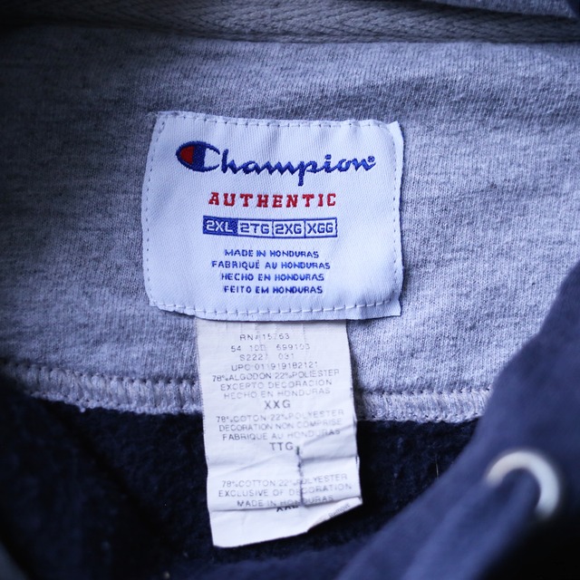 "Champion" dark navy color over silhouette sweat parka