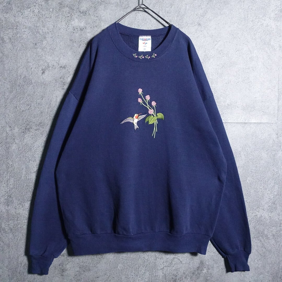 90s “JERZEES” Navy bird embroidery design sweatshirt