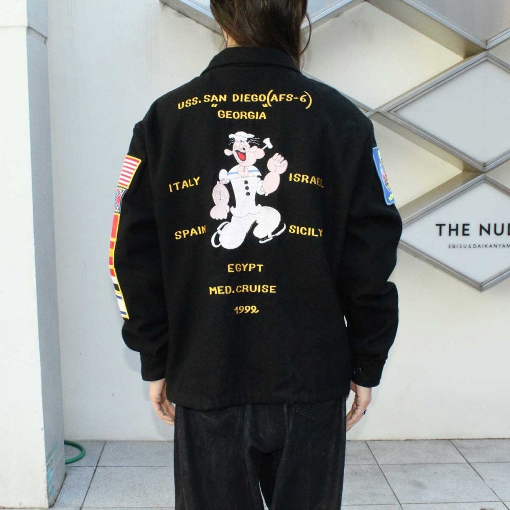 Vintage Souvenir Tour Jacket [US NAVY - USS 1992s-] POPEYE