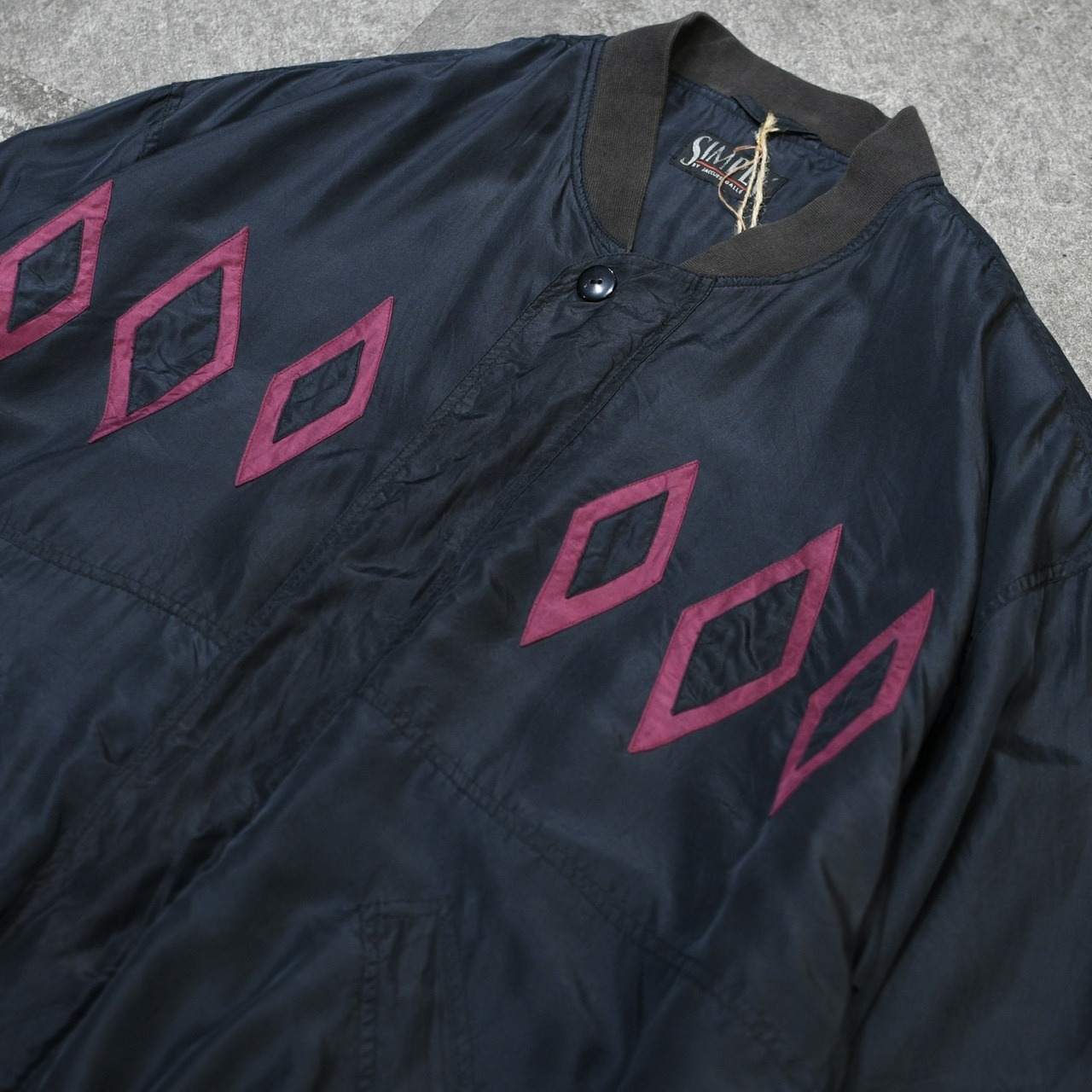 argyle switching design silk blouson