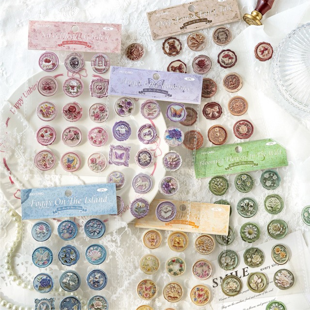 ぷっくり立体シーリングスタンプ風ステッカー｜3D Wax Seal Style Stickers【全6種】